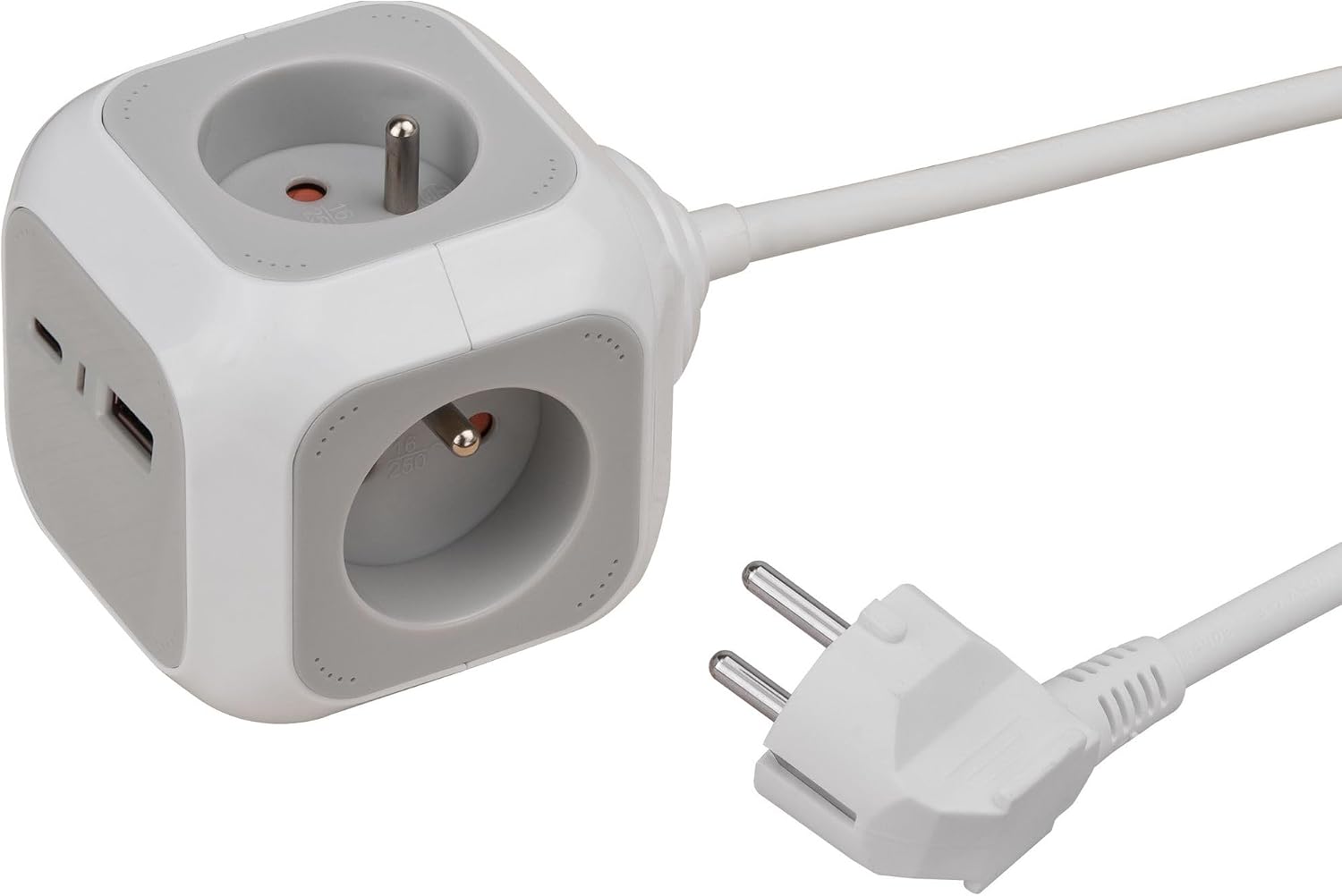 Kostkowa listwa zasilająca z 2 gniazdami USB A o mocy 18 W i 1 gniazdem USB C o mocy 20 W