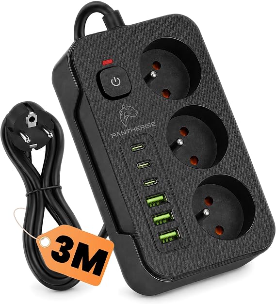 Listwa Zasilająca 3 m Przedłużacz 9w1 3× Gniazdo 250V 3× USB-C 3× USB-A 2500W 10A