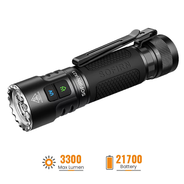 Latarka Sofirn SR23 z diodą UV (~82zł w monetach) - moc 3300lm (365nm UV), ogniwo 5000mAh 21700, wbudowana ładowarka USB-C