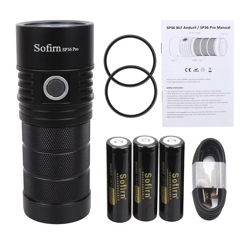 Latarka Sofirn SP36 Pro 8000lm, 3* akumulator 3000mAh 18650, USB-C, funkcja powerbanku, IPX8, Anduril 2.0, 4xSST40