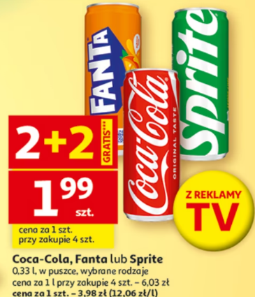 [Auchan] Coca-Cola, Fanta, Sprite 0,33 L puszka Cena przy zakupie 4 puszek