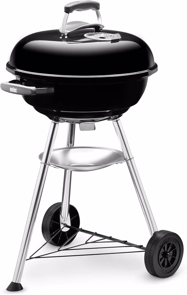 Weber Compact Kettle Grill węglowy, powierzchnia grilla Ø 47 cm, grill BBQ z emaliowaną pokrywą i kociołkiem, chromowany ruszt