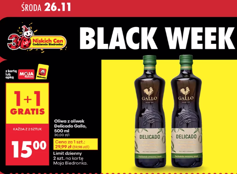 Oliwa z oliwek Delicado Gallo 500ml przy zakupie 2 @Biedronka