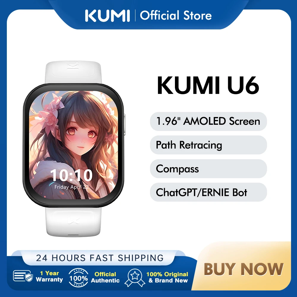 KUMI U6 1.96′′ ekran AMOLED GPS inteligentny zegarek/ smartwatch