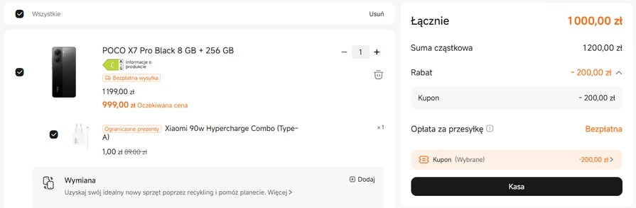 Smartfon POCO X7 Pro 5G 8/256gb + ładowarka 90W (+9,90zł za dodatkową ładowarkę 67W, +649zł za tablet POCO Pad M1)