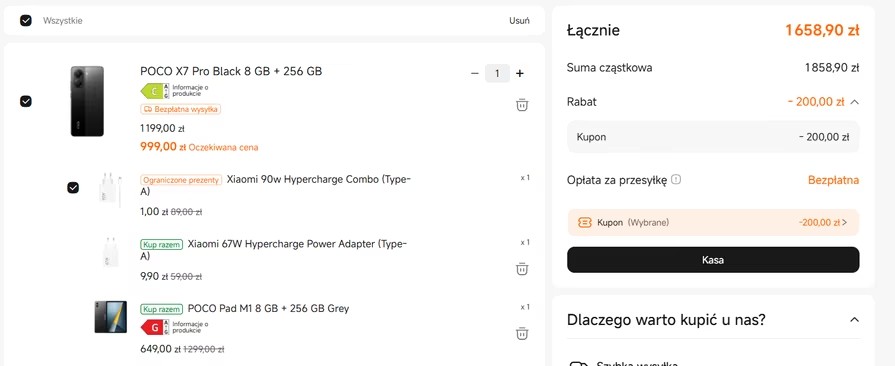 Smartfon POCO X7 Pro 5G 8/256gb + ładowarka 90W (+9,90zł za dodatkową ładowarkę 67W, +649zł za tablet POCO Pad M1)