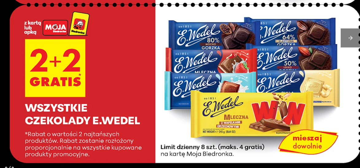Czekolady Wedel 2+2 w Biedronce