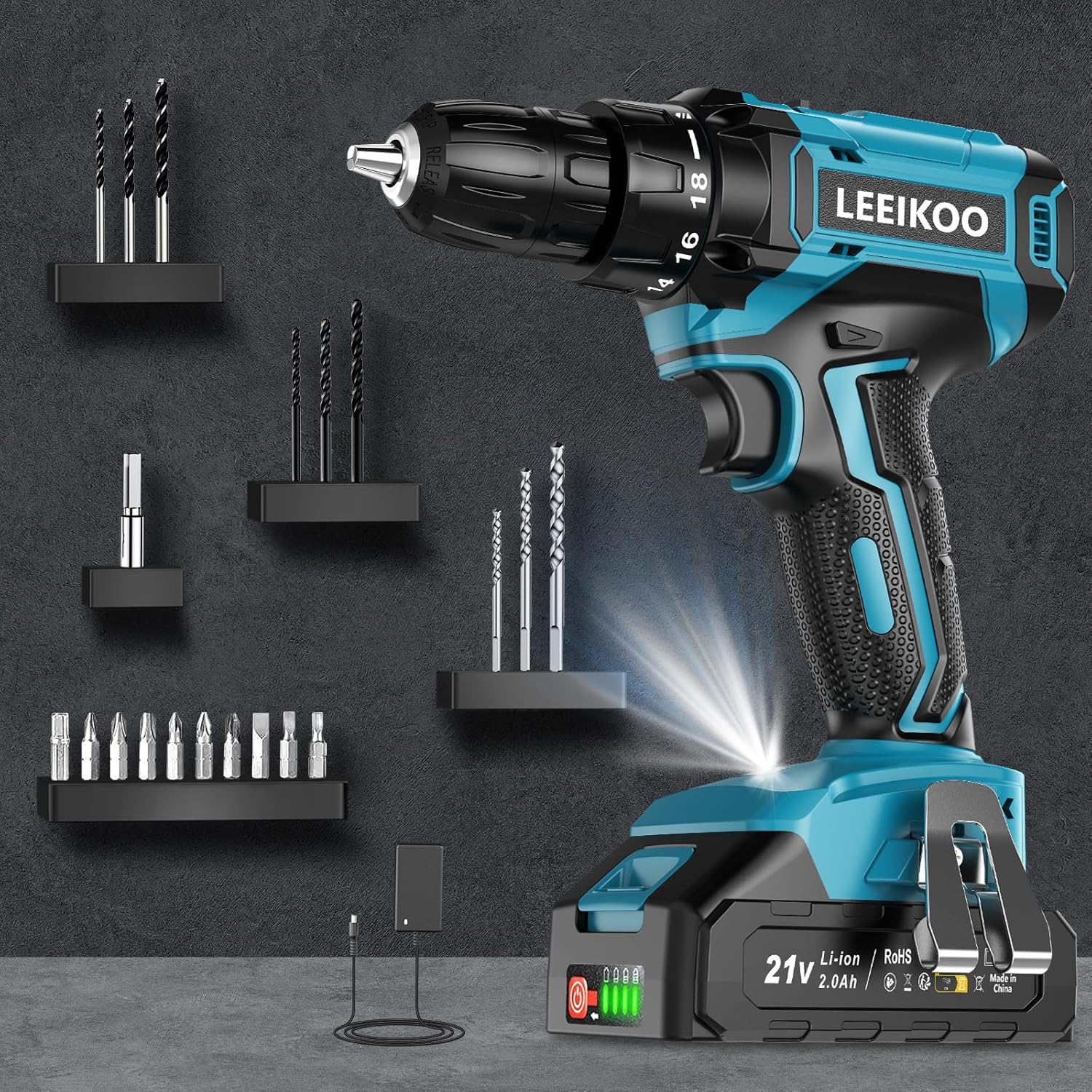 Wiertarko-wkrętarka akumulatorowa 21 V z akumulatorem 2,0 Ah