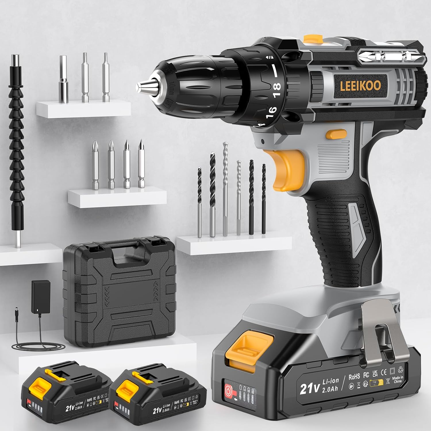 LEEIKOO Wiertarko-wkrętarka akumulatorowa 21 V