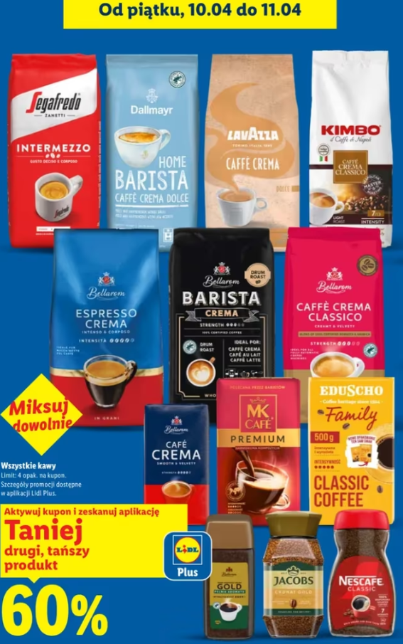 [Lidl] Wszystkie kawy 60% taniej na drugi produkt