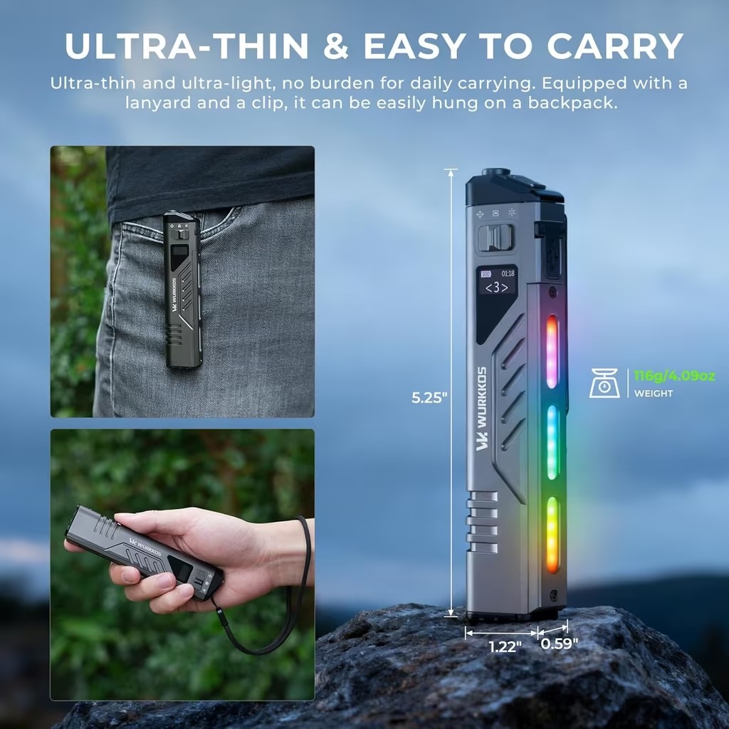 Latarka taktyczna Wurkkos TD11 - moc 3000lm, zasięg 320m, wyświetlacz OLED, 3 tryby (spot, flood, RGB)