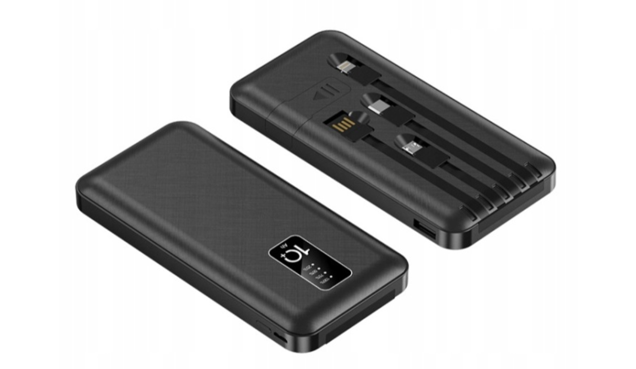 [Allegro] POWERBANK 10000mAh z kablami USB-C / USB-A / LIGHTNING czarny lub biały