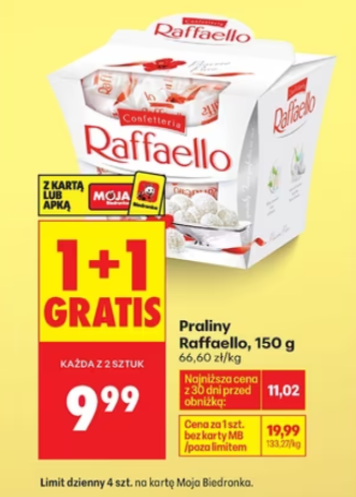 [Biedronka] Praliny Raffaello 150g - 1+1 gratis, 9,99 zł za sztukę przy zakupie 2 sztuk