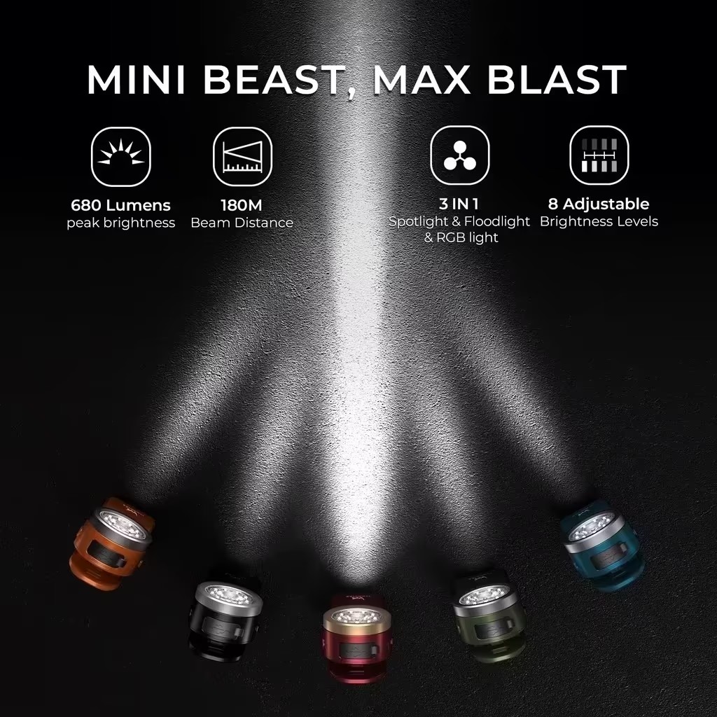 Latarka na klips Wurkkos HD03 Mini z wysyłką z Polski - moc 680lm, waga ~50g, 3 tryby (spot/flood/RGB), magnetyczna, USB-C, IPX6