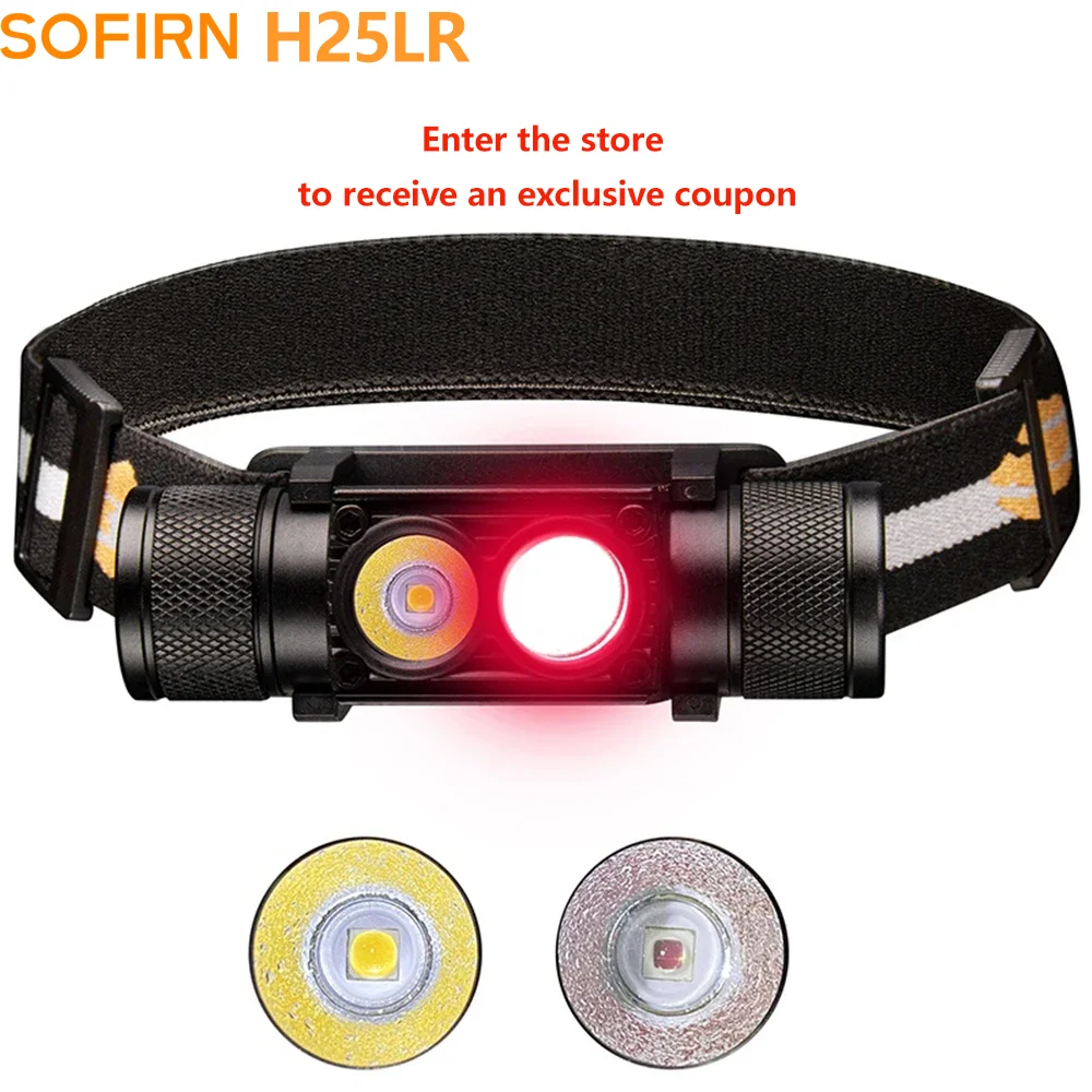 Latarka czołowa Sofirn H25LR (tylko ~34zł z monetami) - akumulator 3000mAh, białe i czerwone światło, czołówka - $13.35
