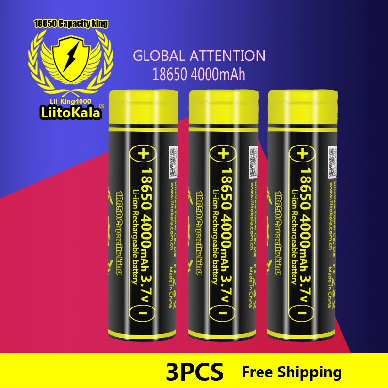 3 szt. akumulatorki LiitoKala 4000mAh 18650 (możliwe $6.51=24zł z monetami)