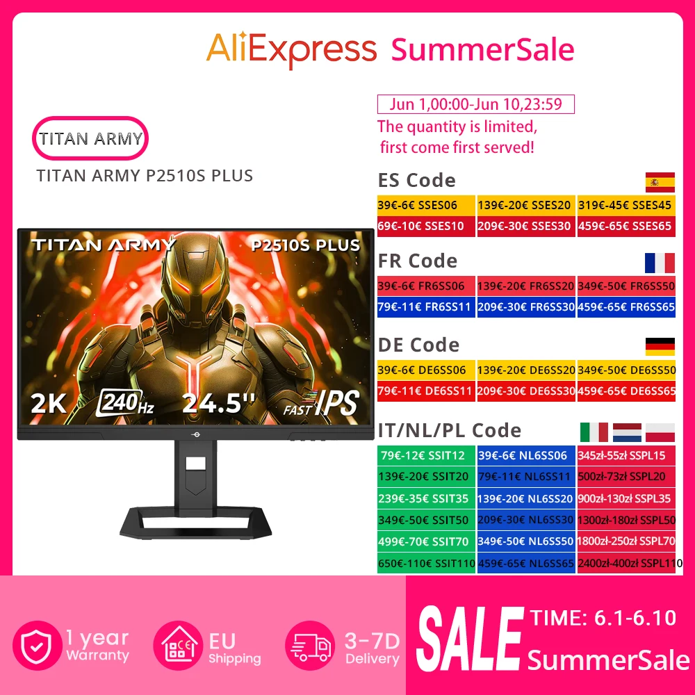 TITAN ARMY P2510S PLUS Flat 16:9, 24,5 cala Aliexpress