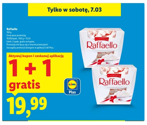 [LIDL] 1+1 GRATIS na Praliny Rafaello 150 g / opak. cena przy zakupie 2 opak