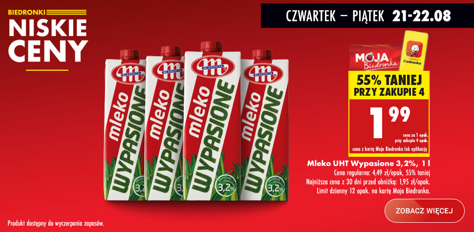 Promocja na mleko UHT Wypasione 3,2% – Biedronka