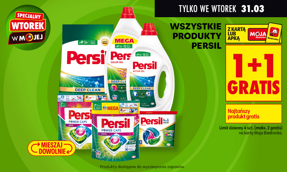[Biedronka] 1+1 GRATIS na wszystkie produkty PERSIL
