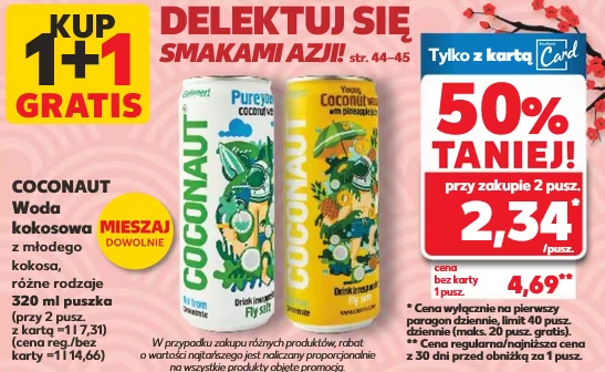 [Kaufland] Coconaut woda kokosowa z młodego kokosa 320 ml, różne rodzaje, 1+1 gratis, 2,34 zł za sztukę przy zakupie 2 sztuk - tylko z kartą