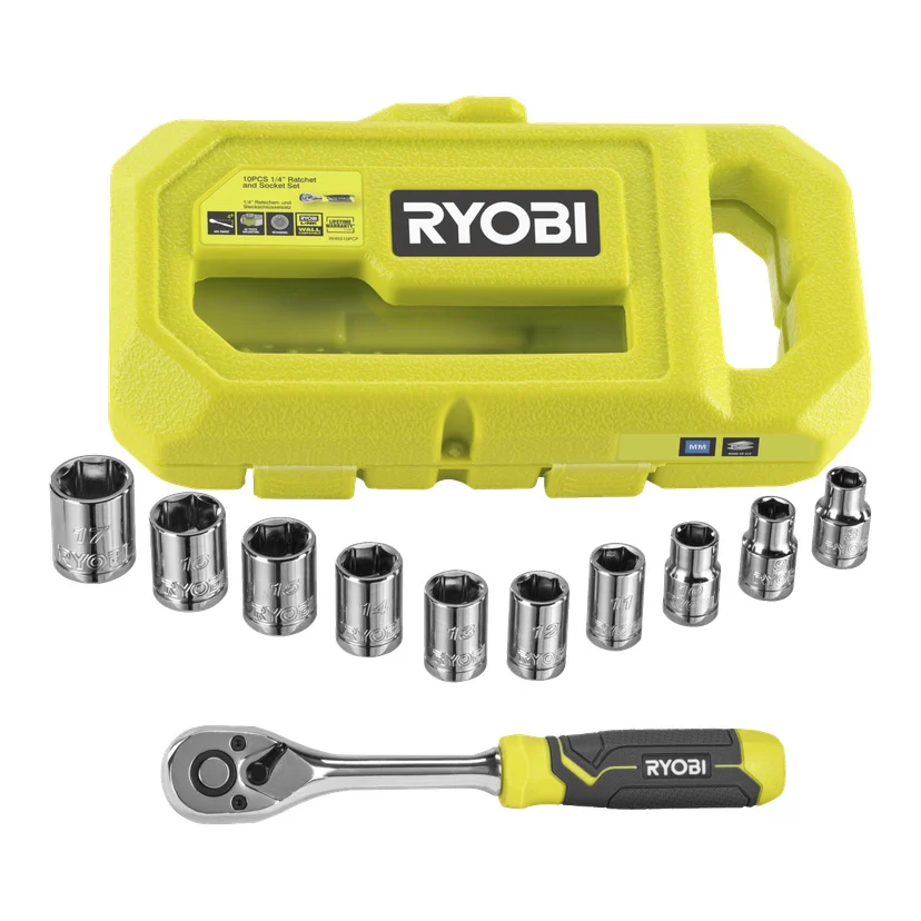 Zestaw z kluczem grzechotkowym 10 el. 1/4" Ryobi | RHRS10PCP