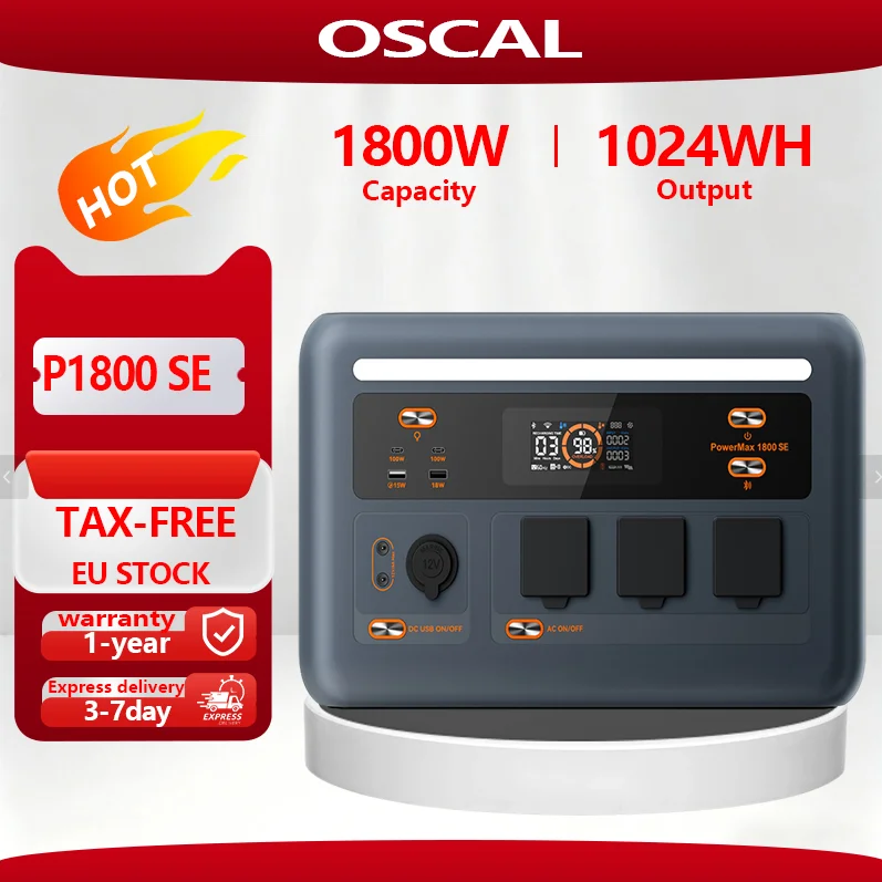 Elektrownia OSCAL P1800 SE do magazynowania energii, 1800 W, 1024 Wh