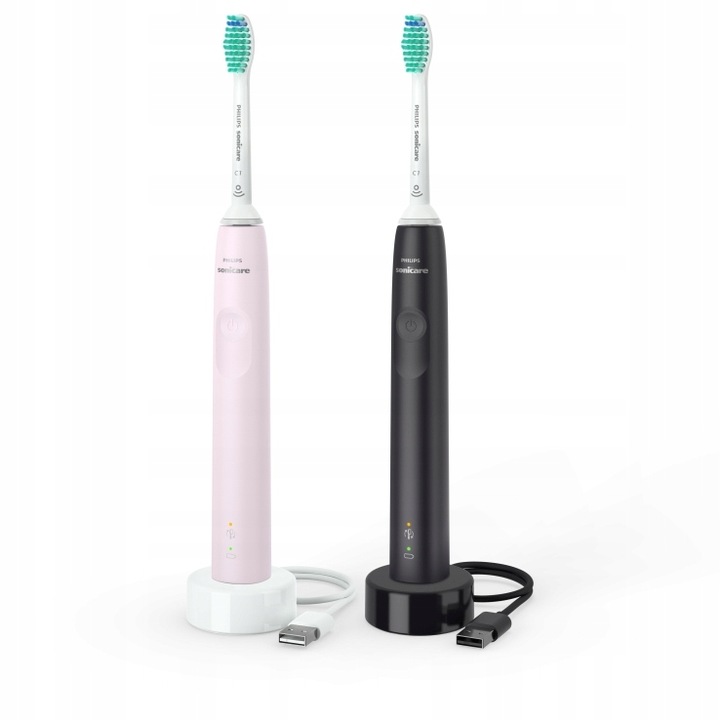2x Philips Sonicare 3100 szczoteczka soniczna C1 czarna i różowa HX3675/15