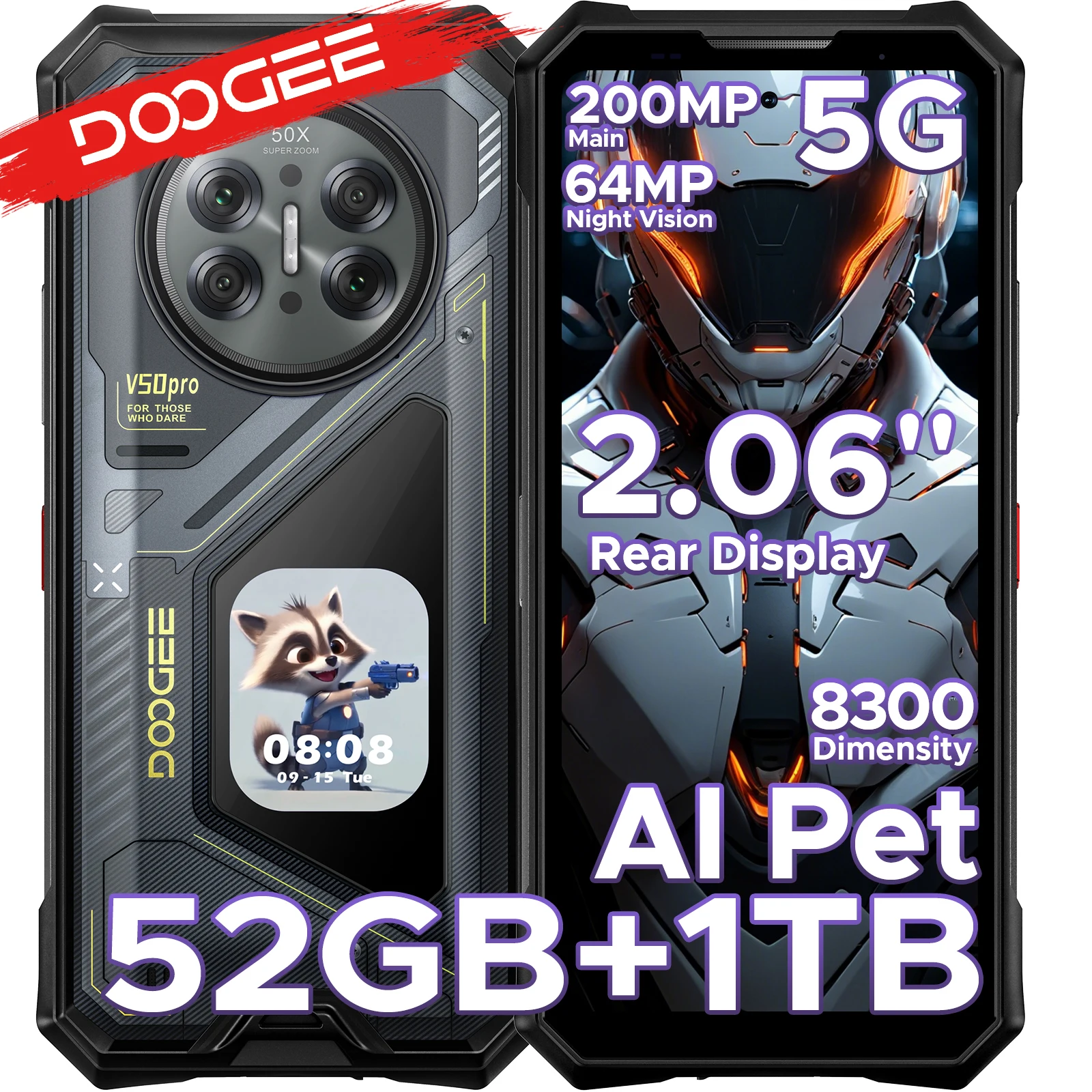 DOOGEE V50 Pro 5G AI Wytrzymały telefon komórkowy 6,78 cala Aliexpress