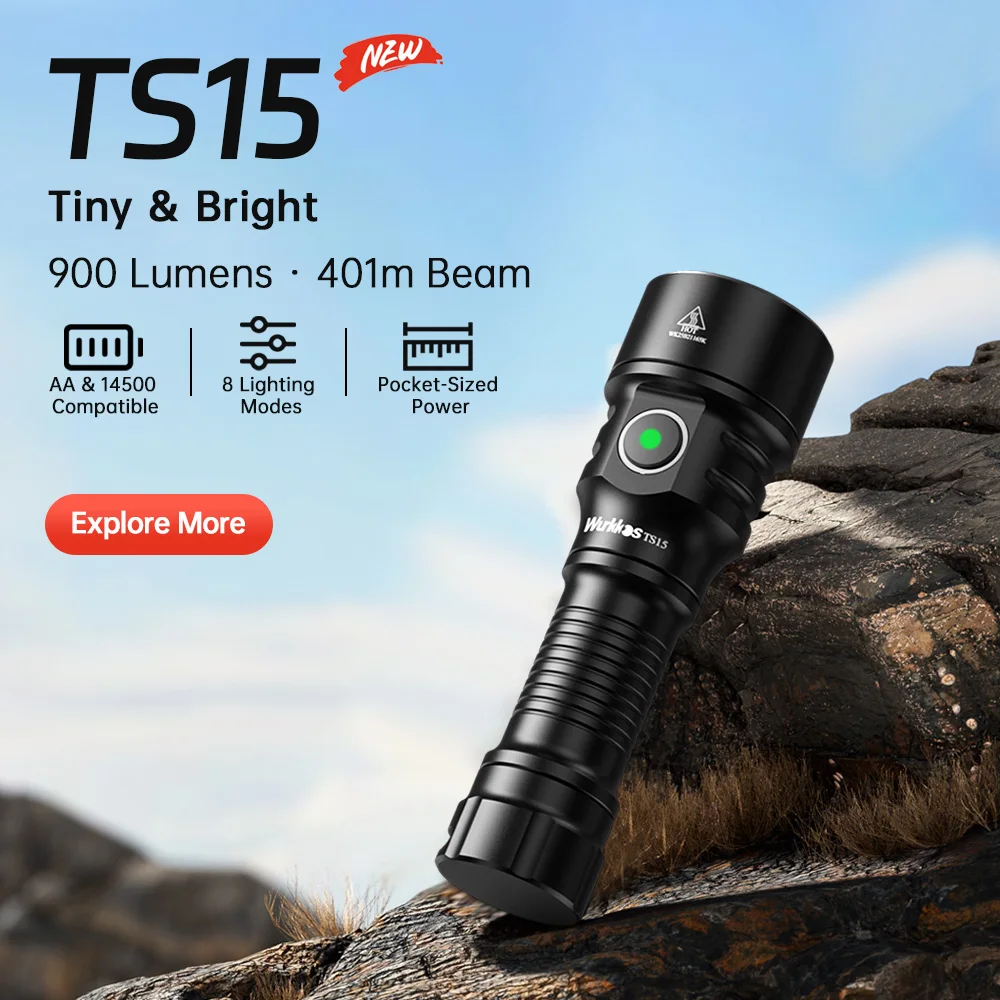 Latarka Wurkkos TS15 Mini 900lm 401m (możliwe ~68zł) - mini szperacz, ogniwo 900mAh 1500 (działa również z AA), USB-C, magnetic cap