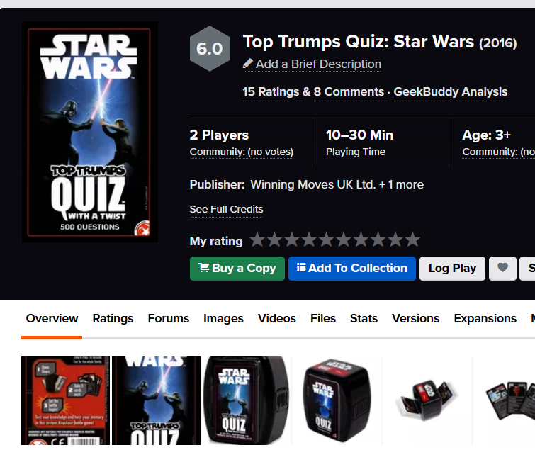 Winning Moves Top Trumps Quiz: Star Wars
