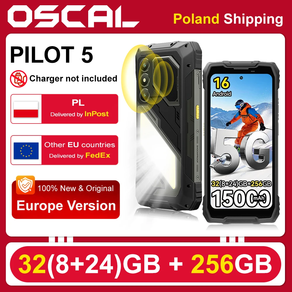 Wytrzymały smartfon 5G AI Blackview OSCAL PILOT 5, 32 GB (8+24) + 256 GB