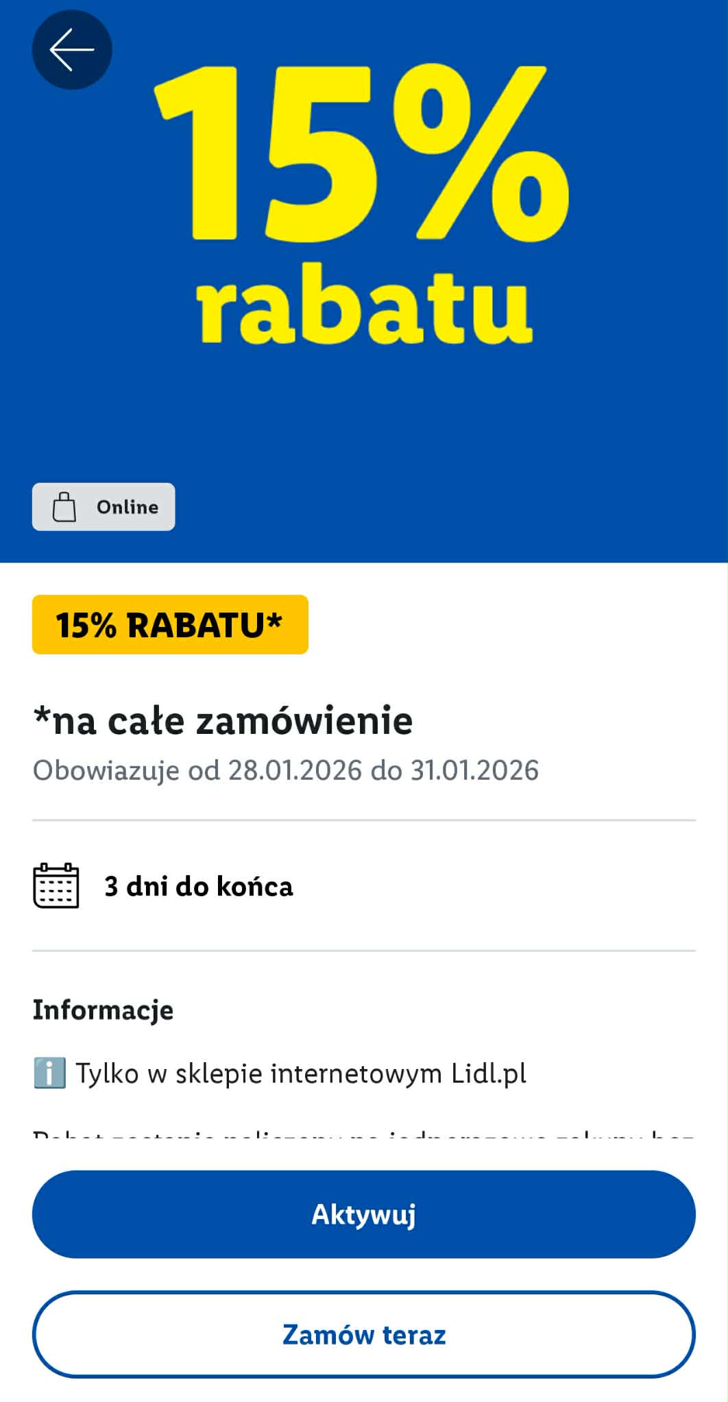 Kupon 15% Lidl Online na całe zamówienie w sklepie internetowym Lidl