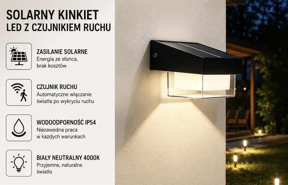 Kinkiet solarny z czujnikiem ruchu