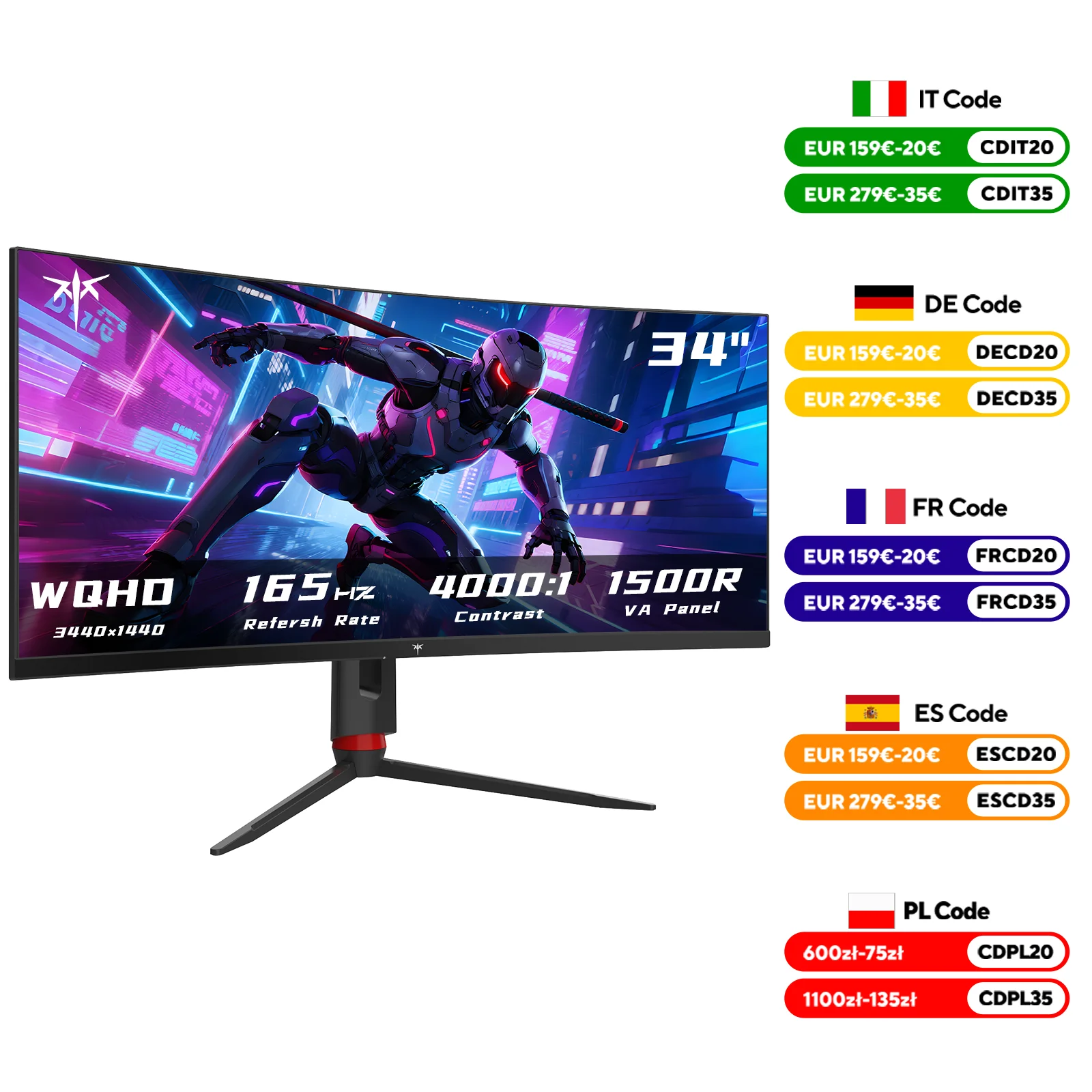 Monitor KTC 34-calowy Ultrawide, 165Hz WQHD 3440X1440 Zakrzywiony ekran