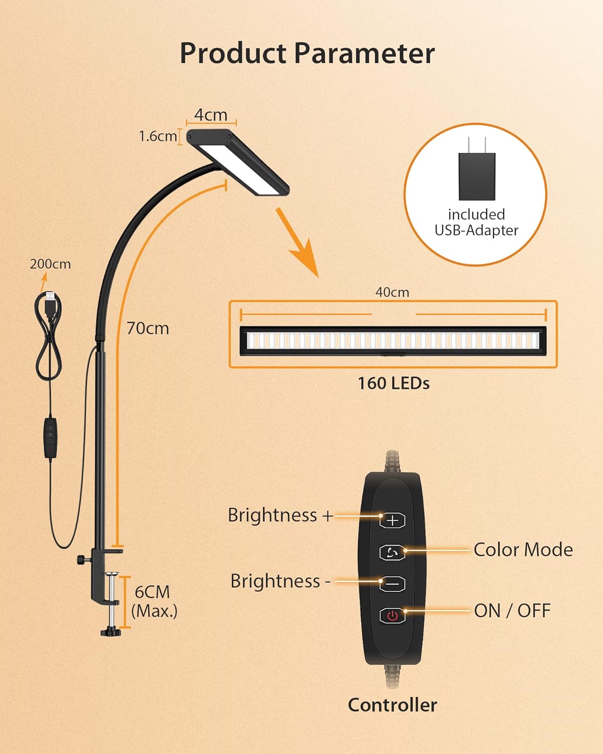 Lampa biurkowa 160 LED