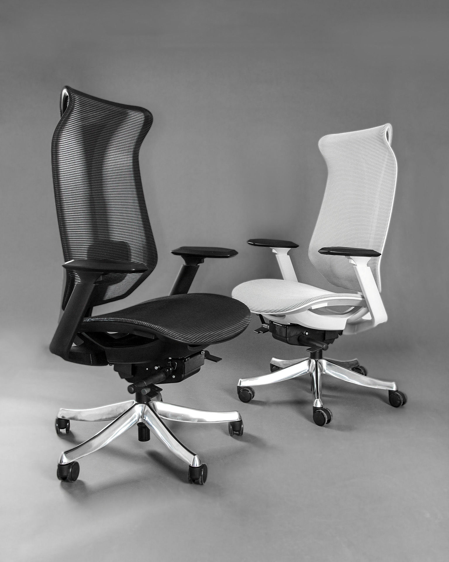 Fotel ergonomiczny FOCUS Unique Synchron - siatka elastyczna, biały i czarny, 130kg