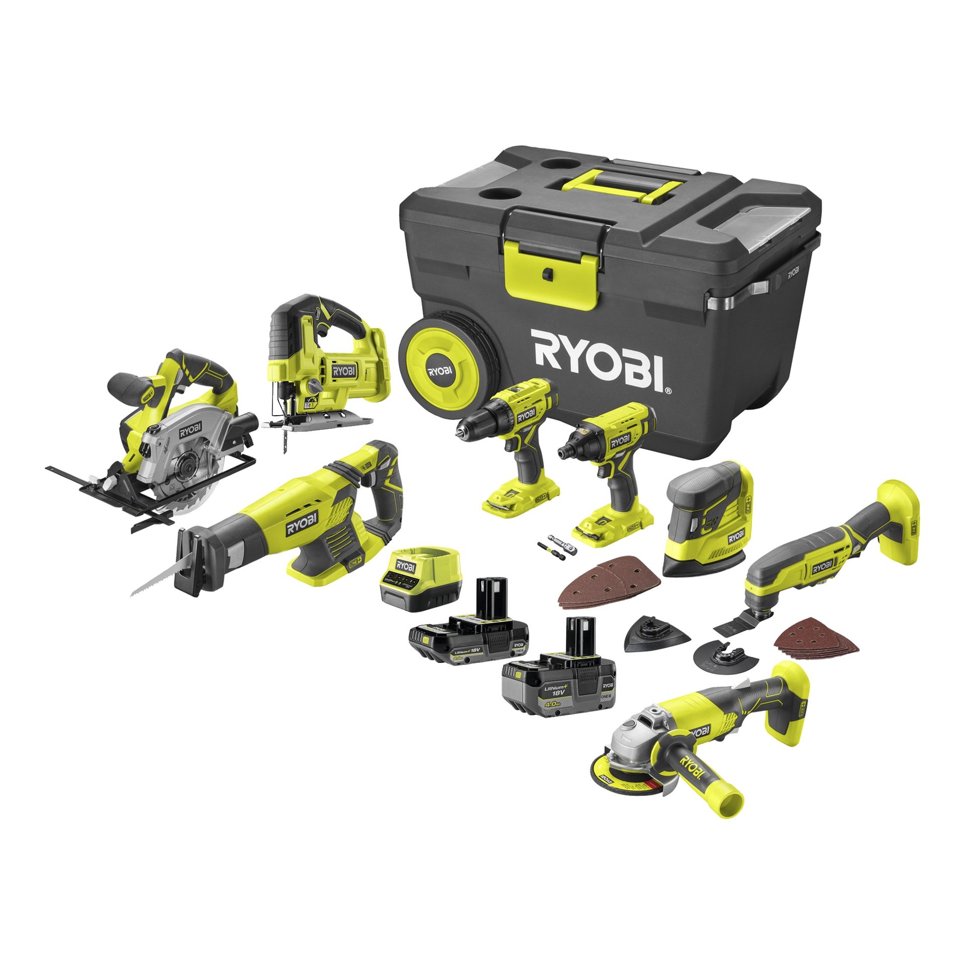 Zestaw narzędzi 12 el. 18 V 2,0 Ah + 4,0 Ah Ryobi ONE+ | JUMBO KIT R18CK8-242TJ