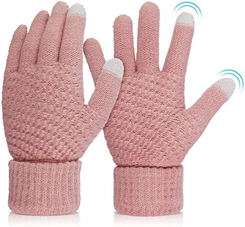 Rękawiczki zimowe z dotykowymi palcami - czarne, beżowe i różowe