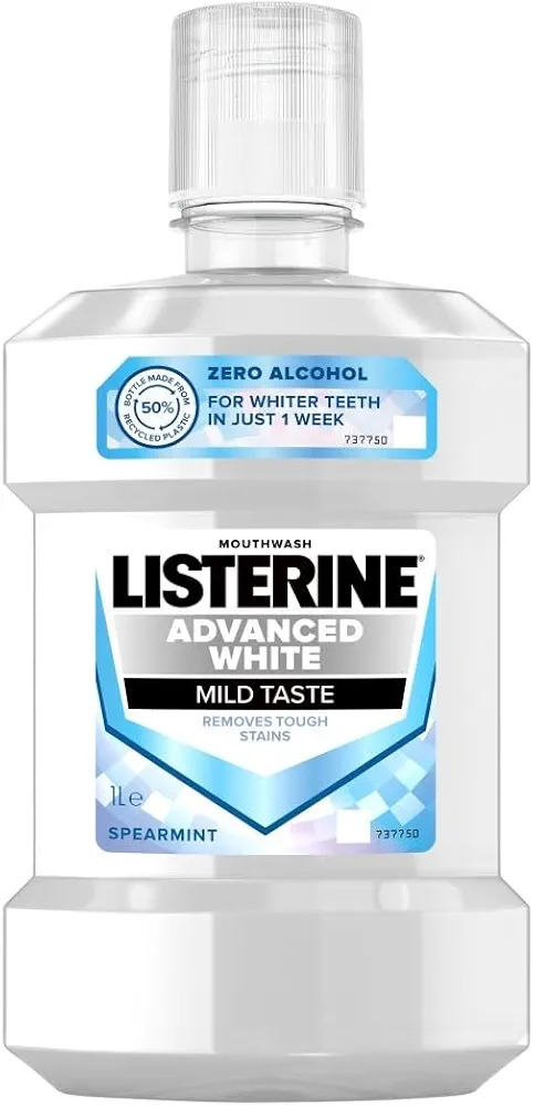 LISTERINE Advanced White Łagodny Smak 1000 ml Płyn do płukania jamy ustnej przy zakupie 5 butelek cena za litr to 16.23 zł