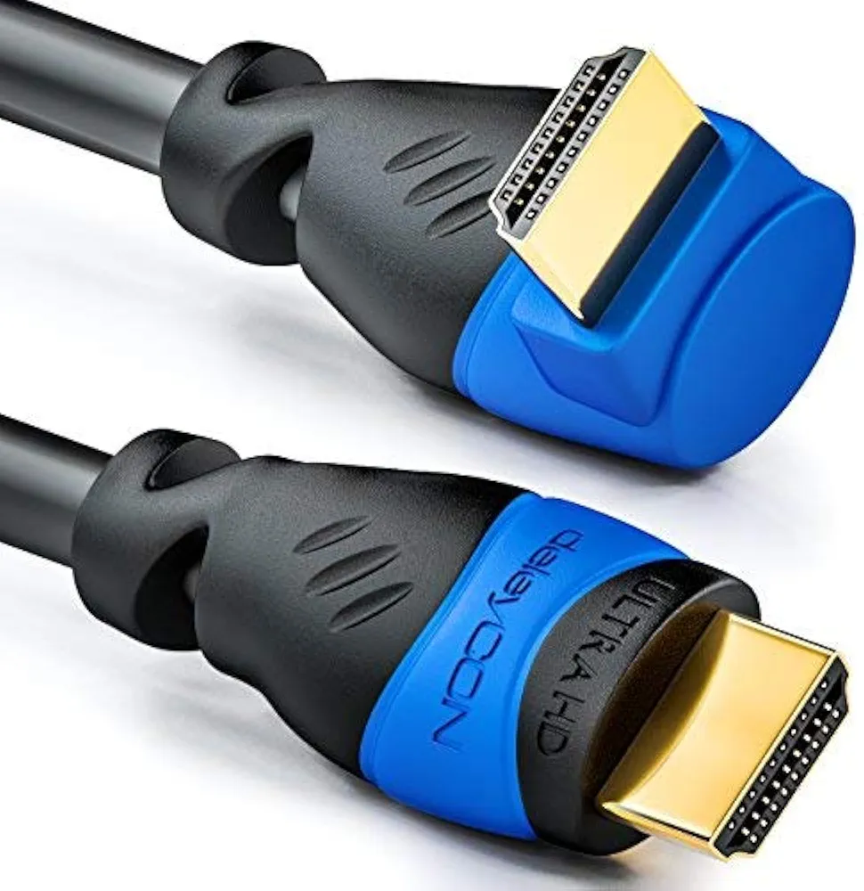 deleyCON 2m Kabel HDMI Kątowy (Kąt 90°) - UHD 4K HDR 1080p 2160p EARC - do TV, Soundbara, Monitora, PC, Laptopa, Projektora, PS5, Xbox