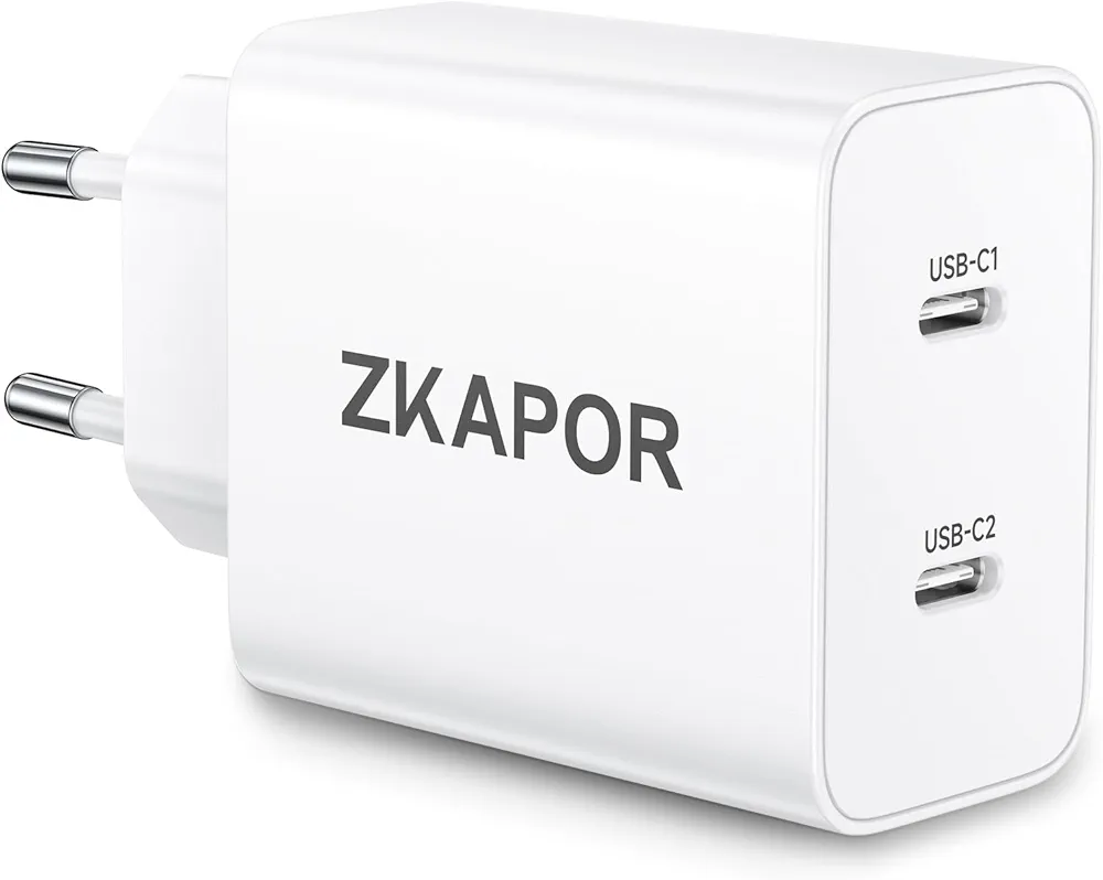 ZKAPOR Ładowarka USB C 45 W, 2 porty USB C, zasilacz PD