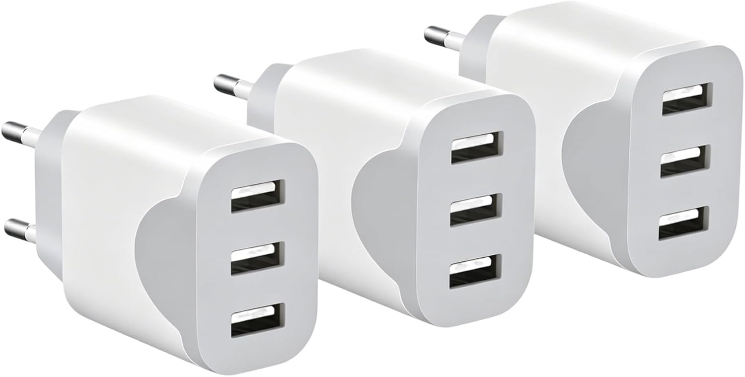 3-pak - VCREEN Ładowarka USB 3 porty wtykowe 15 W adapter USB A 5 V 2,4 A