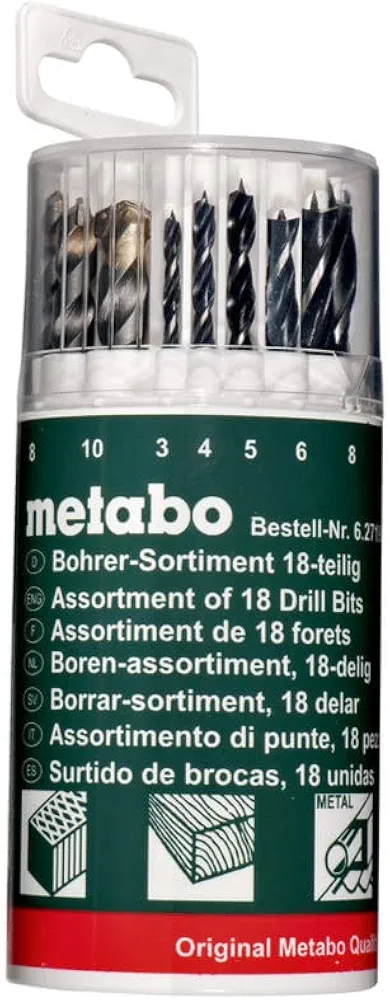 Metabo 627190000 Wiertła do drewna/HSS/muru, zielone, zestaw 18 sztuk