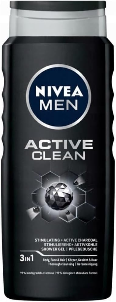 NIVEA MEN Active Clean Męski Żel pod prysznic 3w1 - Do twarzy, ciała i włosów Oczyszczający 500 ml