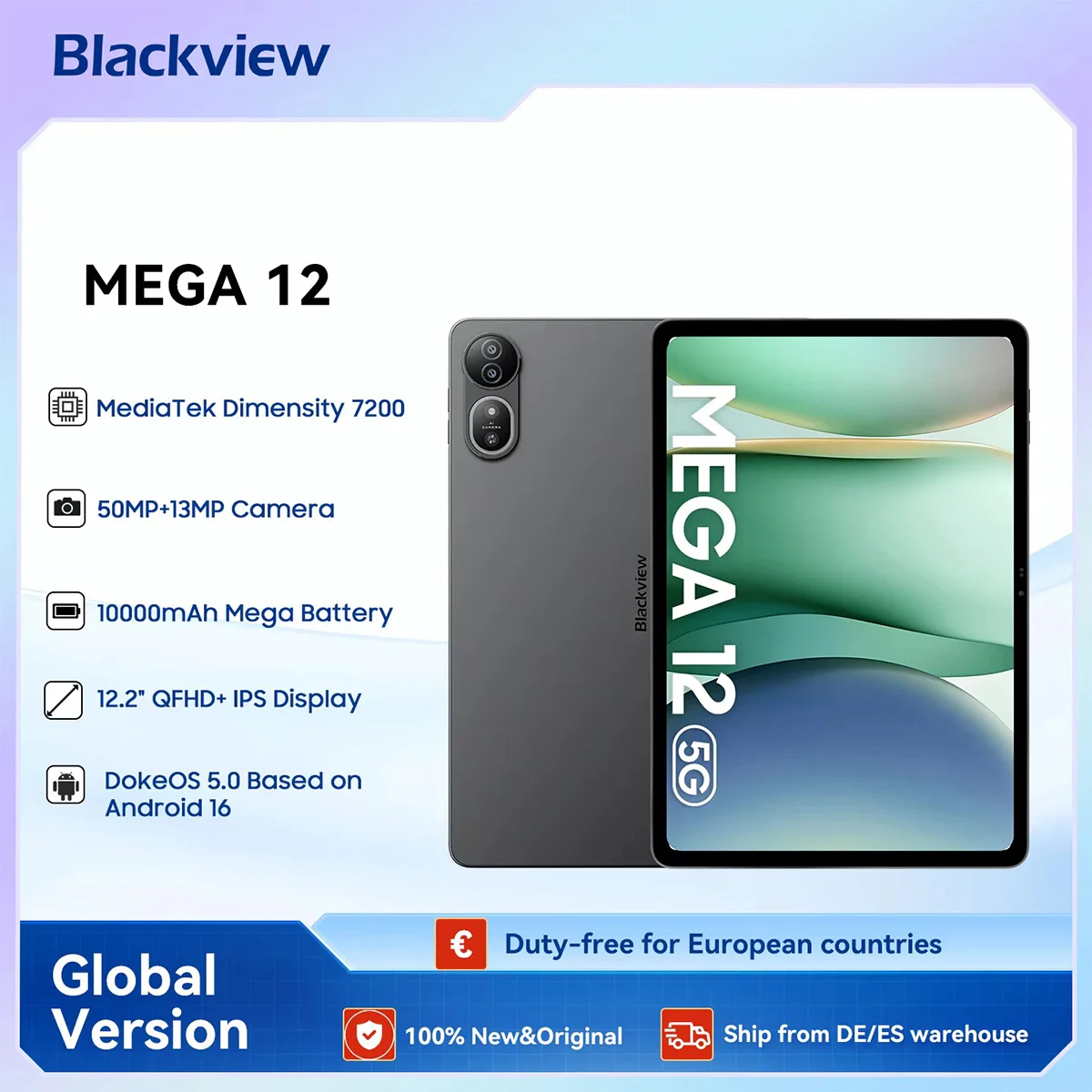 Tablet Blackview MEGA 12 5G z procesorem Dimensity 7200, ekranem 12,2 cala 2.4K 120Hz Aliexpress