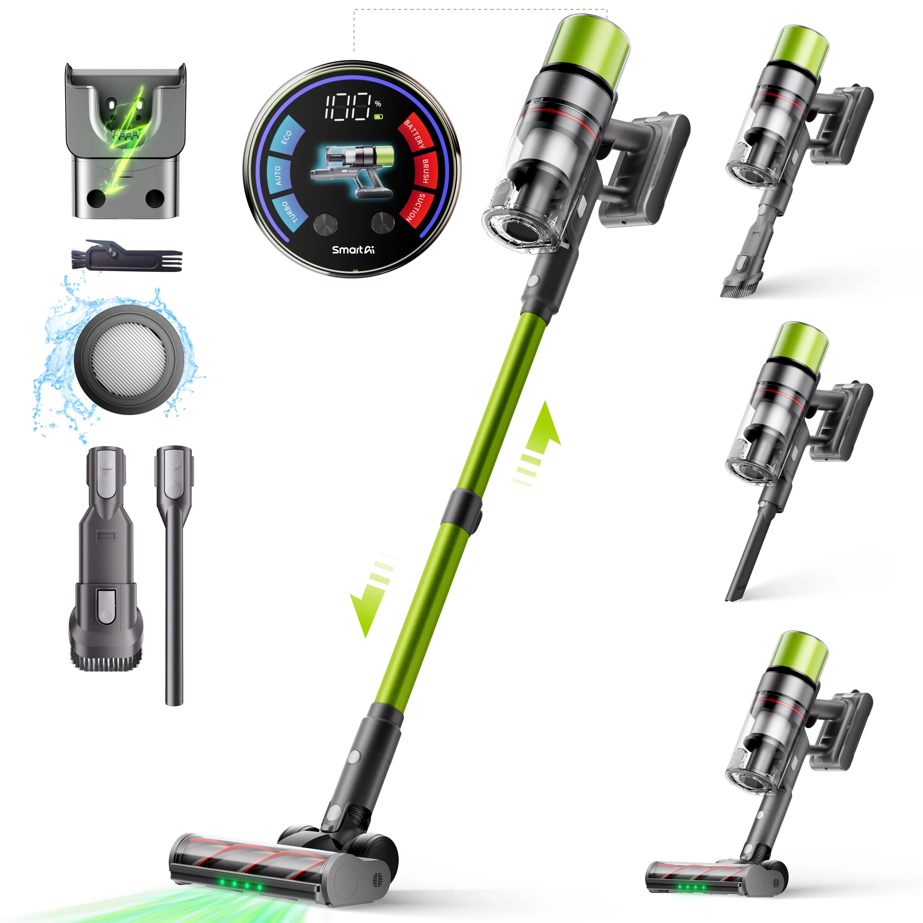 Bezprzewodowy Odkurzacz Pionowy SmartAI V6, 65KPA 650W, do 80 Min Pracy, 24000mAh
