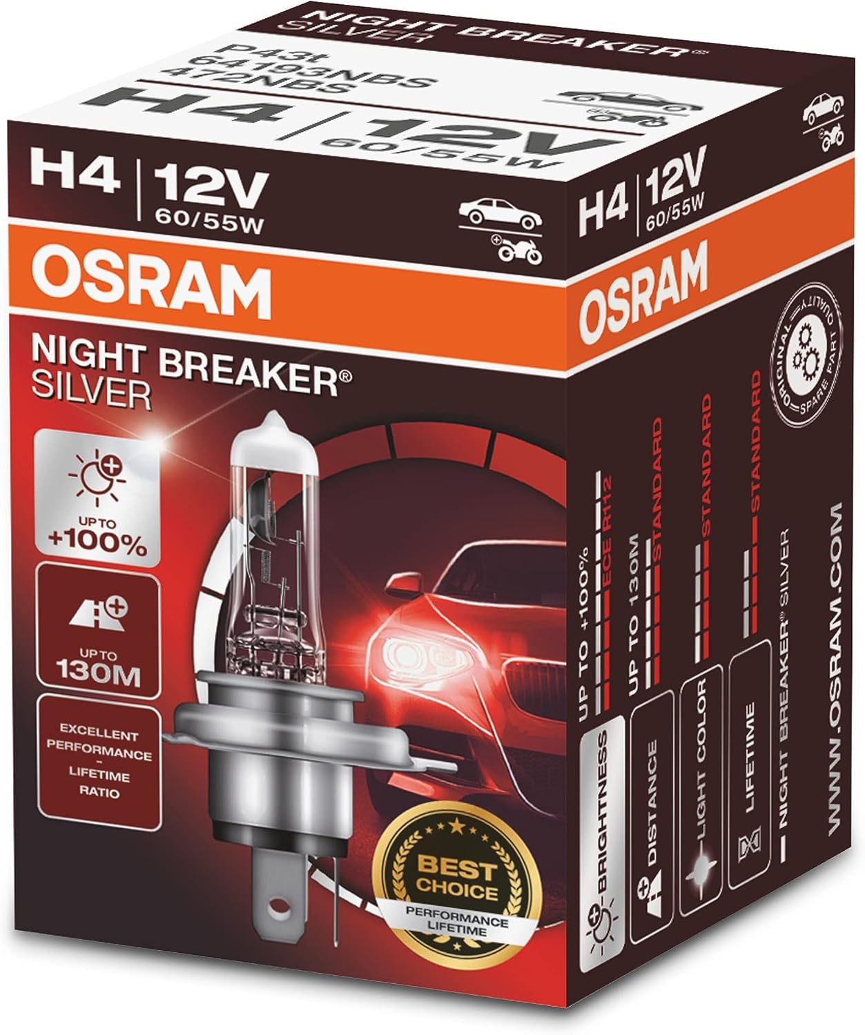 Lampa halogenowa OSRAM NIGHT BREAKER SILVER H4, 64193NBS, 12 V