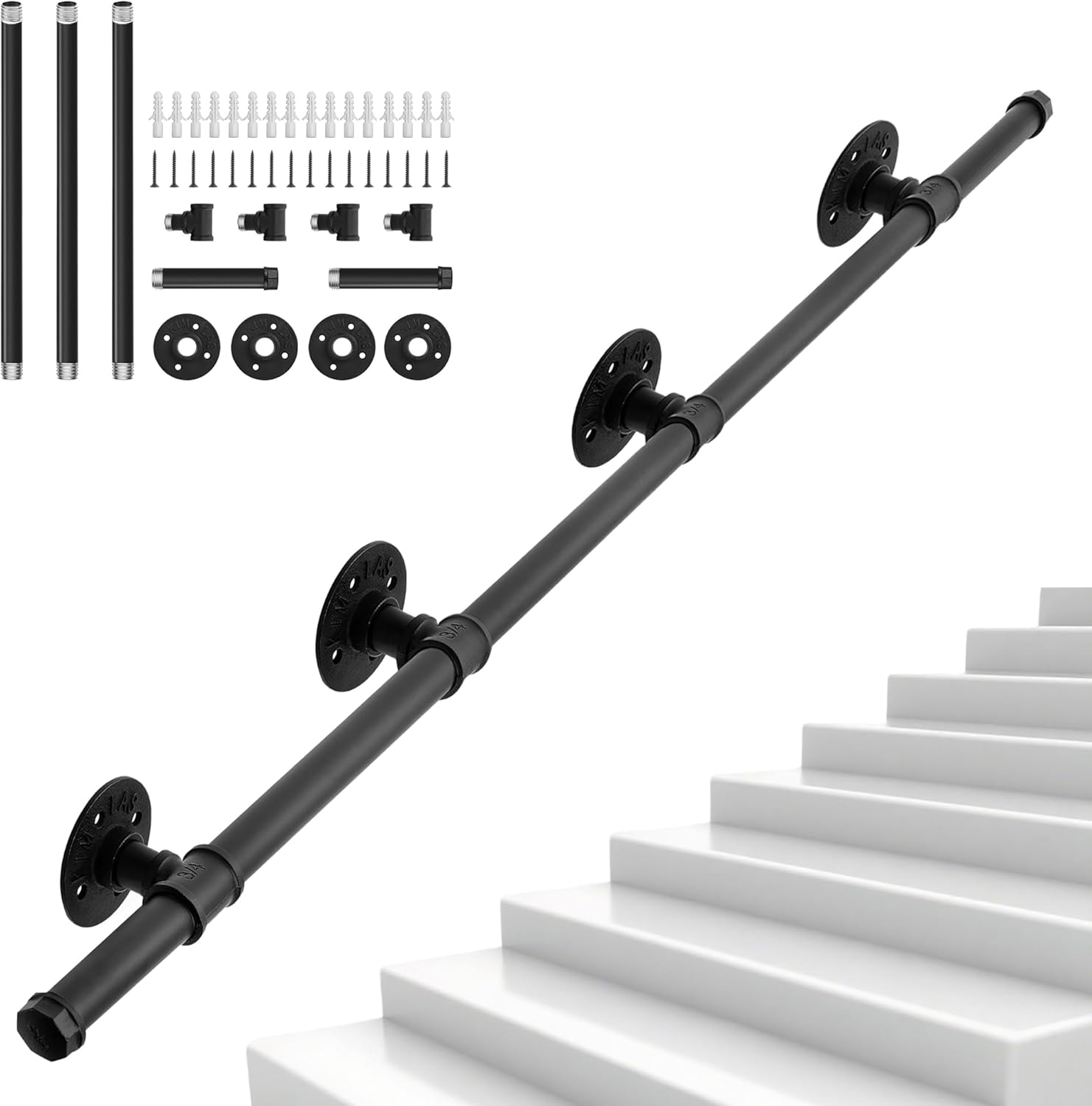 Poręcz czarna ścienna OOUTMEE (kute żelazo), 243 CM