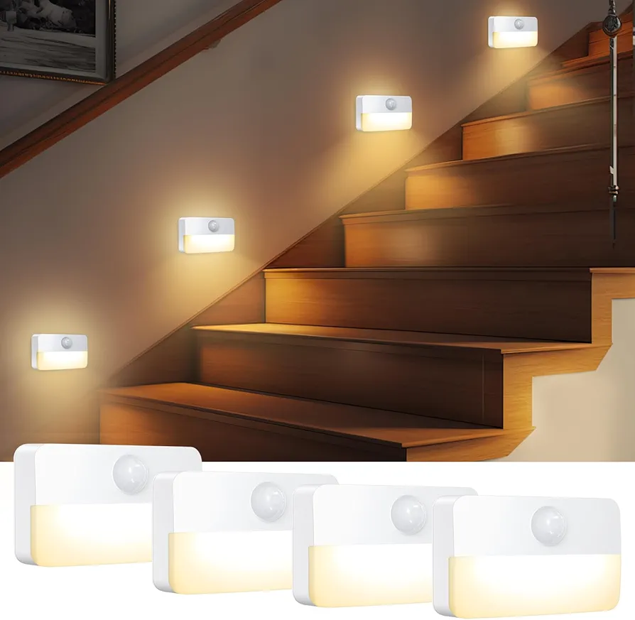 4 x - Lampka nocna LED z czujnikiem ruchu, na baterie